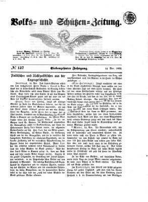 Volks- und Schützenzeitung Freitag 14. November 1862