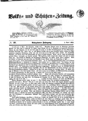 Volks- und Schützenzeitung Freitag 3. April 1863