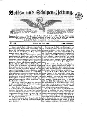 Volks- und Schützenzeitung Montag 23. April 1866