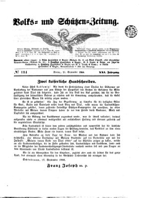 Volks- und Schützenzeitung Freitag 21. September 1866