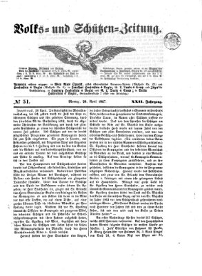 Volks- und Schützenzeitung Montag 29. April 1867