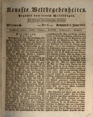 Neueste Weltbegebenheiten (Kemptner Zeitung) Mittwoch 8. Januar 1823