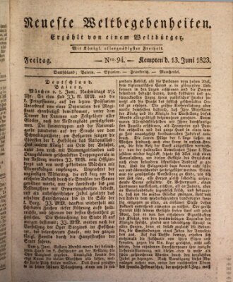 Neueste Weltbegebenheiten (Kemptner Zeitung) Freitag 13. Juni 1823