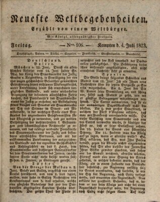 Neueste Weltbegebenheiten (Kemptner Zeitung) Freitag 4. Juli 1823