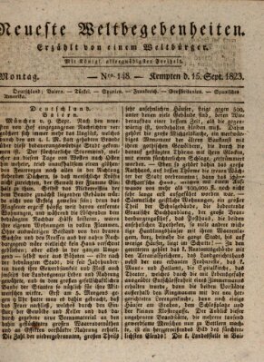 Neueste Weltbegebenheiten (Kemptner Zeitung) Montag 15. September 1823