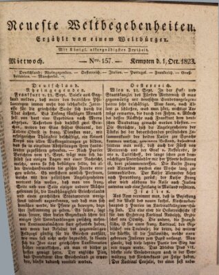 Neueste Weltbegebenheiten (Kemptner Zeitung) Mittwoch 1. Oktober 1823