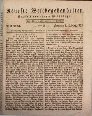 Neueste Weltbegebenheiten (Kemptner Zeitung) Mittwoch 12. November 1823