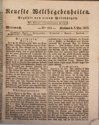 Neueste Weltbegebenheiten (Kemptner Zeitung) Mittwoch 3. Dezember 1823