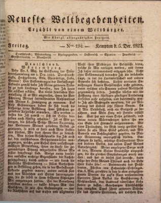 Neueste Weltbegebenheiten (Kemptner Zeitung) Freitag 5. Dezember 1823