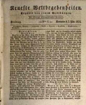 Neueste Weltbegebenheiten (Kemptner Zeitung) Freitag 2. Januar 1824