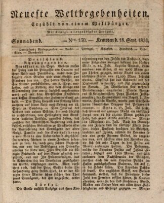 Neueste Weltbegebenheiten (Kemptner Zeitung) Samstag 18. September 1824