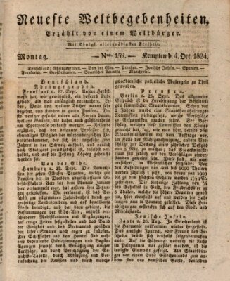 Neueste Weltbegebenheiten (Kemptner Zeitung) Montag 4. Oktober 1824