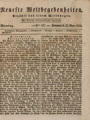 Neueste Weltbegebenheiten (Kemptner Zeitung) Montag 22. November 1824