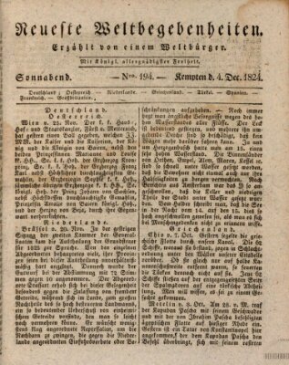 Neueste Weltbegebenheiten (Kemptner Zeitung) Samstag 4. Dezember 1824