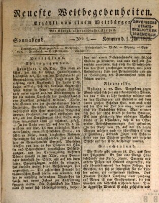 Neueste Weltbegebenheiten (Kemptner Zeitung) Samstag 1. Januar 1825