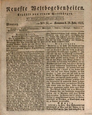 Neueste Weltbegebenheiten (Kemptner Zeitung) Montag 28. Februar 1825