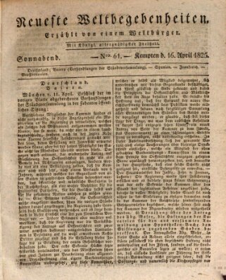 Neueste Weltbegebenheiten (Kemptner Zeitung) Samstag 16. April 1825