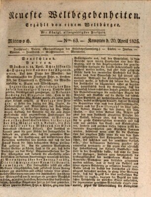 Neueste Weltbegebenheiten (Kemptner Zeitung) Mittwoch 20. April 1825