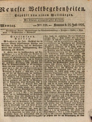 Neueste Weltbegebenheiten (Kemptner Zeitung) Montag 25. Juli 1825