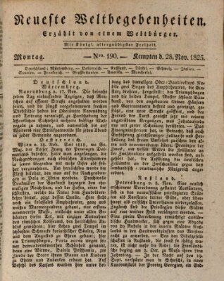 Neueste Weltbegebenheiten (Kemptner Zeitung) Montag 28. November 1825