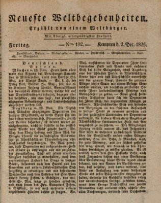 Neueste Weltbegebenheiten (Kemptner Zeitung) Freitag 2. Dezember 1825