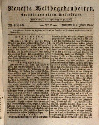 Neueste Weltbegebenheiten (Kemptner Zeitung) Mittwoch 4. Januar 1826