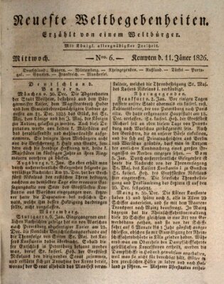 Neueste Weltbegebenheiten (Kemptner Zeitung) Mittwoch 11. Januar 1826
