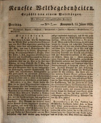 Neueste Weltbegebenheiten (Kemptner Zeitung) Freitag 13. Januar 1826