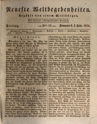 Neueste Weltbegebenheiten (Kemptner Zeitung) Freitag 3. Februar 1826