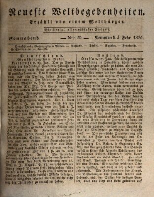 Neueste Weltbegebenheiten (Kemptner Zeitung) Samstag 4. Februar 1826