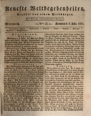 Neueste Weltbegebenheiten (Kemptner Zeitung) Mittwoch 8. Februar 1826