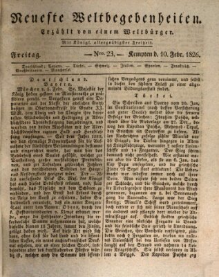 Neueste Weltbegebenheiten (Kemptner Zeitung) Freitag 10. Februar 1826