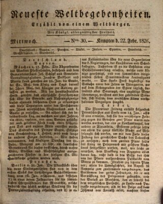 Neueste Weltbegebenheiten (Kemptner Zeitung) Mittwoch 22. Februar 1826