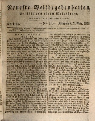 Neueste Weltbegebenheiten (Kemptner Zeitung) Freitag 24. Februar 1826