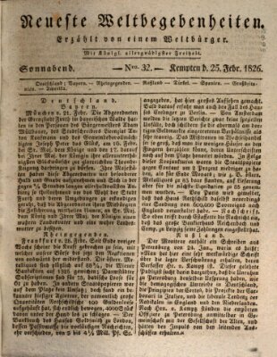 Neueste Weltbegebenheiten (Kemptner Zeitung) Samstag 25. Februar 1826