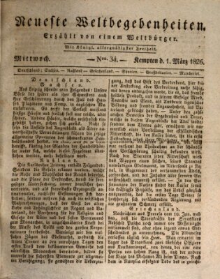 Neueste Weltbegebenheiten (Kemptner Zeitung) Mittwoch 1. März 1826