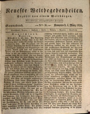 Neueste Weltbegebenheiten (Kemptner Zeitung) Samstag 4. März 1826