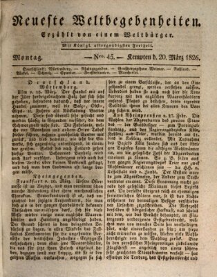 Neueste Weltbegebenheiten (Kemptner Zeitung) Montag 20. März 1826