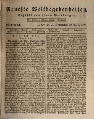 Neueste Weltbegebenheiten (Kemptner Zeitung) Mittwoch 22. März 1826