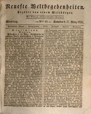 Neueste Weltbegebenheiten (Kemptner Zeitung) Montag 27. März 1826