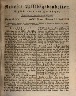 Neueste Weltbegebenheiten (Kemptner Zeitung) Samstag 1. April 1826