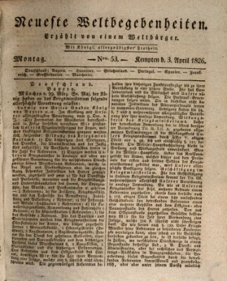 Neueste Weltbegebenheiten (Kemptner Zeitung) Montag 3. April 1826