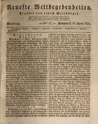 Neueste Weltbegebenheiten (Kemptner Zeitung) Montag 10. April 1826