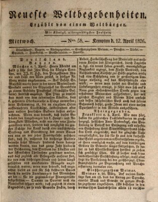 Neueste Weltbegebenheiten (Kemptner Zeitung) Mittwoch 12. April 1826