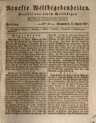 Neueste Weltbegebenheiten (Kemptner Zeitung) Freitag 14. April 1826