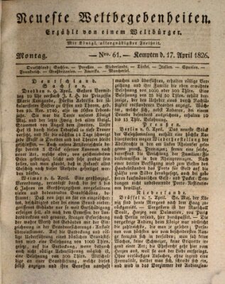 Neueste Weltbegebenheiten (Kemptner Zeitung) Montag 17. April 1826