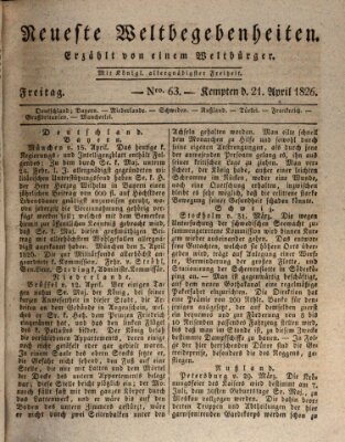 Neueste Weltbegebenheiten (Kemptner Zeitung) Freitag 21. April 1826