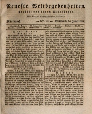 Neueste Weltbegebenheiten (Kemptner Zeitung) Mittwoch 14. Juni 1826