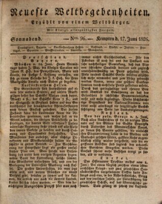 Neueste Weltbegebenheiten (Kemptner Zeitung) Samstag 17. Juni 1826