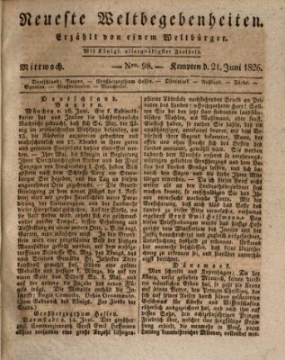 Neueste Weltbegebenheiten (Kemptner Zeitung) Mittwoch 21. Juni 1826